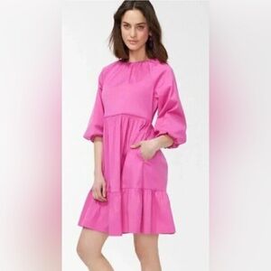 Chico's Poplin Balloon Sleeve Tiered Dress in hot pink